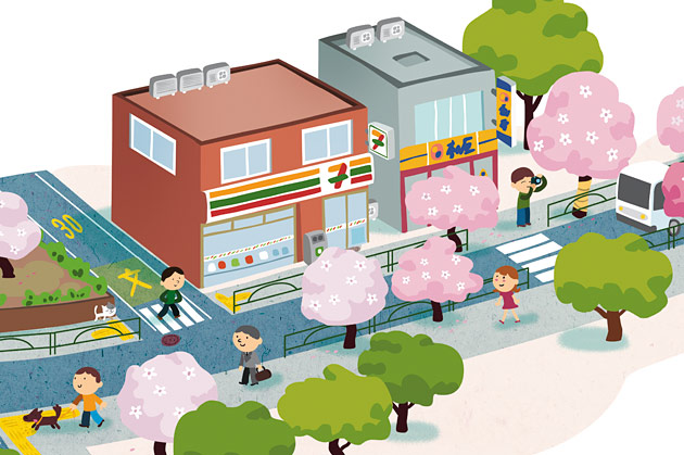 nakano dori, illustration, hanami