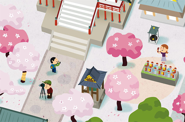 zojoji, illustration, hanami